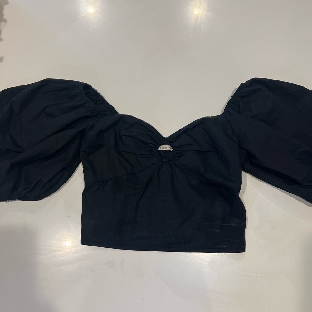Abercrombie and Fitch black crop top with puffy sleeves